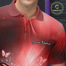 Load image into Gallery viewer, Custom Red Butterfly Bowling Team Men Polo Shirt, Bowling League Shirt IPHW11036