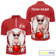 Load image into Gallery viewer, Custom Cool Sphynx Cat With Funny Gesture Bowling Men Quarter-Zip Shirt, Bowling Team Outfit IPHW11049