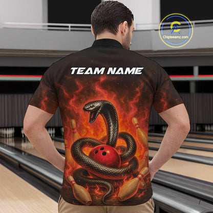 Custom Red Flame Black Mamba Snake Bowling Men Quarter-Zip Shirt, Snake Bowling Team Jerseys IPHW10149