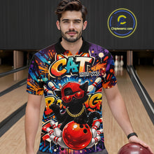 Load image into Gallery viewer, Custom Hip Hop Black Cat With Funny Gesture Bowling Men Polo Shirt, Graffiti Bowler Shirt IPHW11059
