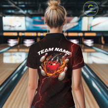 Load image into Gallery viewer, Custom Black And Red Lightning Montrous Flame Bowling Tournament Women Quarter-Zip Shirt IPHW11071