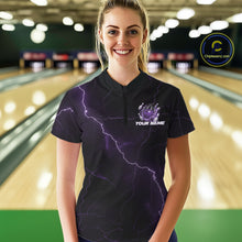 Load image into Gallery viewer, Custom Black And Purple Lightning Montrous Flame Bowling Tournament Women Shirt IPHW11073