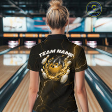 Load image into Gallery viewer, Custom Black And Yellow Lightning Montrous Flame Bowling Tournament Women Polo Team Shirt IPHW11075