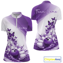 Load image into Gallery viewer, Custom Purple Butterfly Bowling Quarter-Zip Shirts For Women, Ladies Bowling Team Jersey IPHW11346