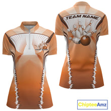 Load image into Gallery viewer, Custom Orange Bowling Team Jersey, Bowling Uniform Bowling League Women Quarter-Zip Shirt IPHW9937