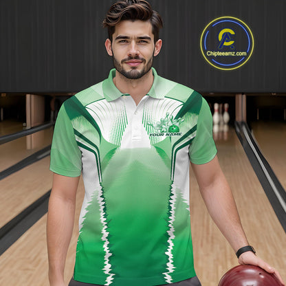 Custom Green Bowling Team Jerseys, Bowling Uniform Bowling League Polo Shirts For Men IPHW9938