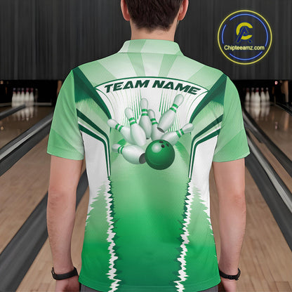Custom Green Bowling Team Jerseys, Bowling Uniform Bowling League Polo Shirts For Men IPHW9938