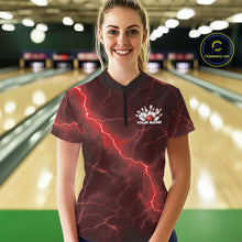 Load image into Gallery viewer, Custom Red Lightning Cobra Bowling Women Quarter-Zip Shirt, Bowling Tournament Shirt IPHW11077