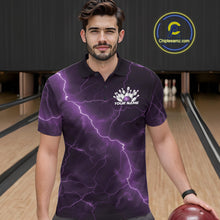 Load image into Gallery viewer, Custom Purple Lightning Cobra Bowling Men Polo Shirt, Bowling Tournament Team Shirt IPHW11078