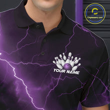 Load image into Gallery viewer, Custom Purple Lightning Cobra Bowling Men Polo Shirt, Bowling Tournament Team Shirt IPHW11078