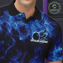 Load image into Gallery viewer, Custom Blue Flame Bowling Men Polo Team Shirt, Bowling Tournament Shirt IPHW11081