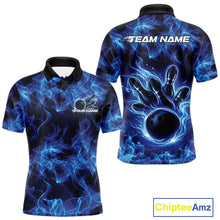 Load image into Gallery viewer, Custom Blue Flame Bowling Men Polo Team Shirt, Bowling Tournament Shirt IPHW11081
