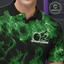 Load image into Gallery viewer, Custom Green Flame Bowling Men Polo Team Shirt, Bowling Tournament Shirt IPHW11082