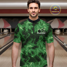 Load image into Gallery viewer, Custom Green Flame Bowling Men Quarter-Zip Team Shirt, Bowling Tournament Shirt IPHW11082