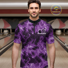 Load image into Gallery viewer, Custom Purple Flame Bowling Men Quarter-Zip Team Shirt, Bowling Tournament Shirt IPHW11084