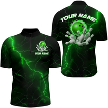 Load image into Gallery viewer, Green Thunder Lightning Flame Bowling Ball Custom Bowling Team Shirts For Men And Women Bowlers IPHW6717