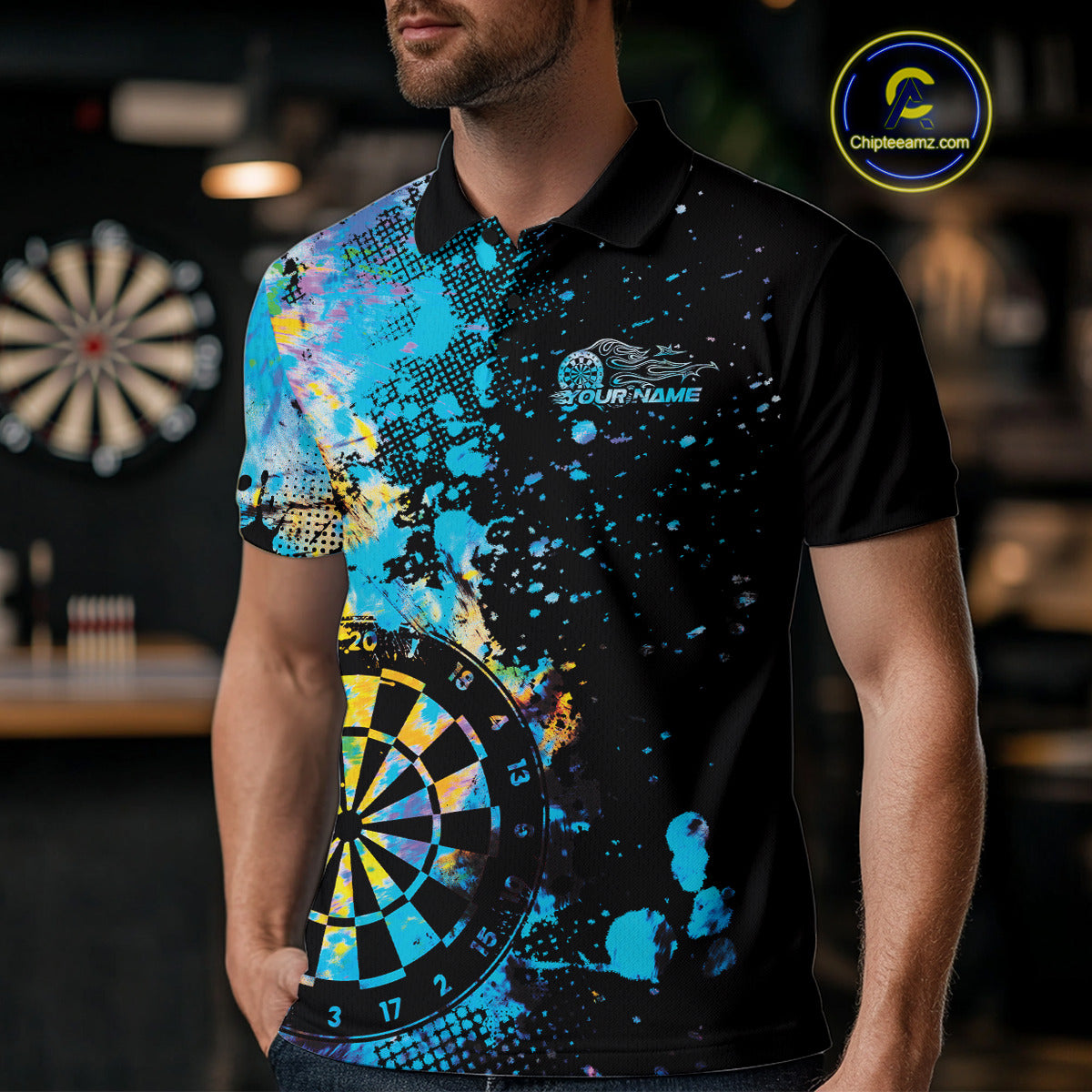 Custom Colorful Splatter Dartboard Dart Polo Shirt For Men, Grunge Dart Team Jerseys IPHW9959