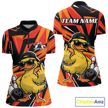 Load image into Gallery viewer, Custom Funny Yellow Duck Bowling Team Women Quarter-Zip Shirt, Orange Bowling Jersey IPHW11119