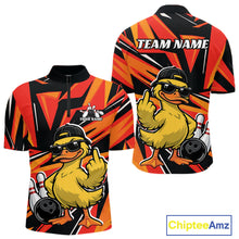 Load image into Gallery viewer, Custom Funny Yellow Duck Bowling Team Men Quarter-Zip Shirt, Orange Duck Bowling Jerseys IPHW11119