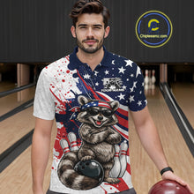 Load image into Gallery viewer, Custom Patriotic Funny Racoon Bowling Men Polo Shirt, US Flag Bowling Jerseys IPHW11126