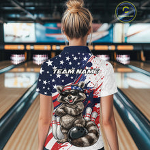 Load image into Gallery viewer, Custom Patriotic Funny Racoon Bowling Women Quarter-Zip Shirt, US Flag Bowling Jerseys IPHW11126