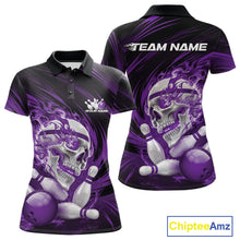 Load image into Gallery viewer, Black and purple polo shirt with skull and bowling ball design, featuring 'Team Name' text.