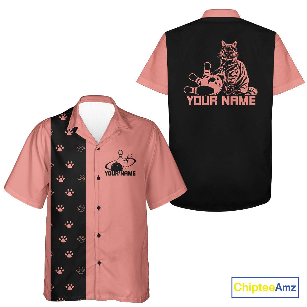 Custom Retro 50S Cat Bowling Button Up Shirt For Men And Women, Classic Cat Bowling Shirt IPHW10070