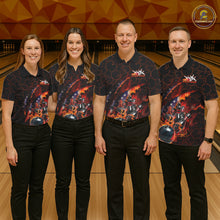 Load image into Gallery viewer, Custom Patriotic Flame Men Bowling Team Shirt, US Flag Bowling League Team Shirt IPHW10192