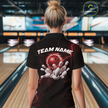 Custom Red Thunder Lightning Flame Bowling Ball Women Bowling Team Shirt Bowler Outfit IPHW10672