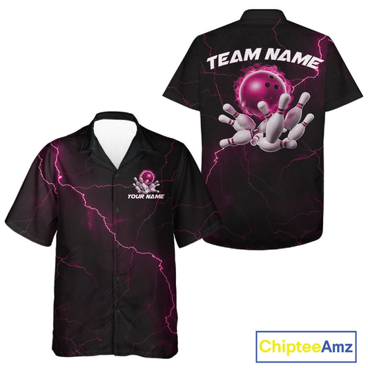 Custom Pink Thunder Lightning Flame Bowling Ball Men And Women Bowling Team Shirt Bowler Outfit IPHW10673