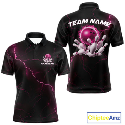 Custom Pink Thunder Lightning Flame Bowling Ball Men Bowling Team Shirt Bowler Outfit IPHW10673