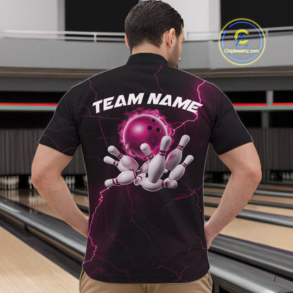 Custom Pink Thunder Lightning Flame Bowling Ball Men Bowling Team Shirt Bowler Outfit IPHW10673