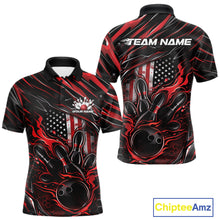 Load image into Gallery viewer, Custom Red American Flag Flame Men Bowling Polo Shirt, Patriotic Bowling Jersey IPHW11175