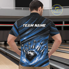 Load image into Gallery viewer, Custom Blue Fire Flame Bowling Team Men Quarter-Zip Shirt, Bowling League Shirt IPHW11186