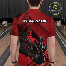 Load image into Gallery viewer, Custom Red Flame Bowling Team Men Polo Shirt, Bowling League Shirt Bowler Outfits IPHW11190