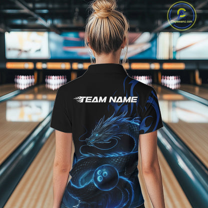 Custom Blue Tribal Flame Dragon Bowlin Women Quarter-Zip Shirt, Dragon Bowling Jerseys IPHW10229
