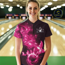 Load image into Gallery viewer, Custom Pink Galaxy Butterfly Bowling Women Quarter-Zip Shirt, Ladies Bowling Team Outfit IPHW10882