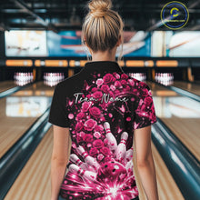 Load image into Gallery viewer, Custom Beautiful Pink Roses And Butterfly Women Bowling Team Shirt, Bowling League Shirt IPHW10891