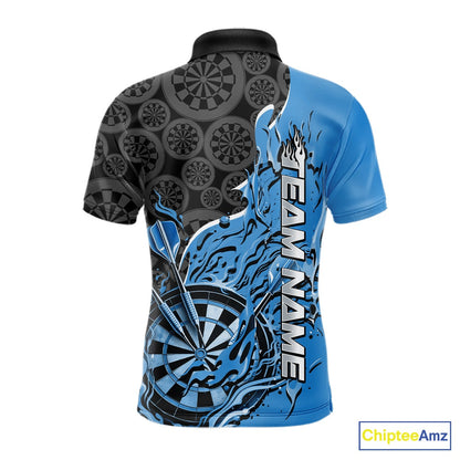 Custom Black And Blue Flame Dartboard Dart Jerseys, Dartboard Pattern Darts Tournament Team Shirts IPHW10417