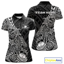 Load image into Gallery viewer, Custom Black And White Polynesian Tribal Turtle Bowling Women Polo Team Shirts Outfit IPHW10977