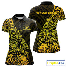 Load image into Gallery viewer, Custom Black And Gold Polynesian Tribal Turtle Bowling Women Polo Team Shirts Outfit IPHW10978