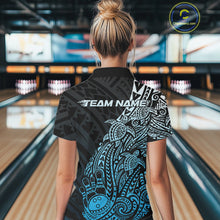 Load image into Gallery viewer, Custom Black And Blue Polynesian Tribal Turtle Bowling Women Polo Team Shirts Outfit IPHW10979