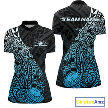 Load image into Gallery viewer, Custom Black And Blue Polynesian Tribal Turtle Bowling Women Quarter-Zip Team Shirts IPHW10979