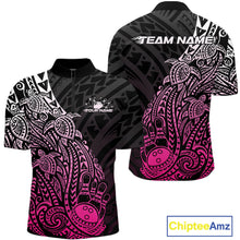 Load image into Gallery viewer, Custom Black And Pink Polynesian Tribal Turtle Bowling Men Quarter-Zip Team Shirts Outfit IPHW10980
