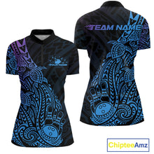 Load image into Gallery viewer, Custom Blue And Purple Polynesian Tribal Turtle Bowling Women Quarter-Zip Team Shirts IPHW10982