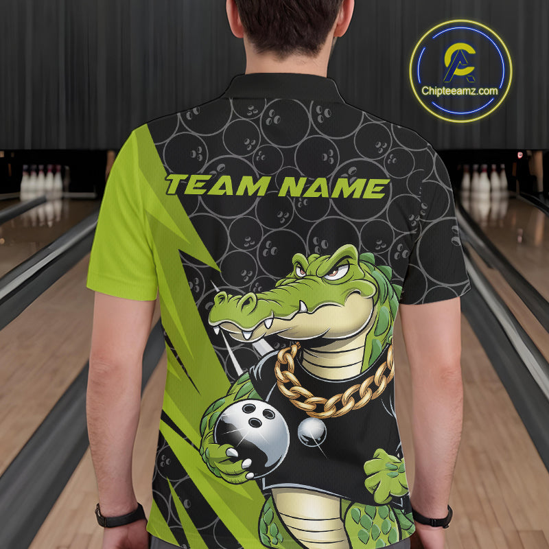 Custom Funny Alligator Bowling Men Polo Shirt, Alligator Bowling Team Jerseys IPHW9919