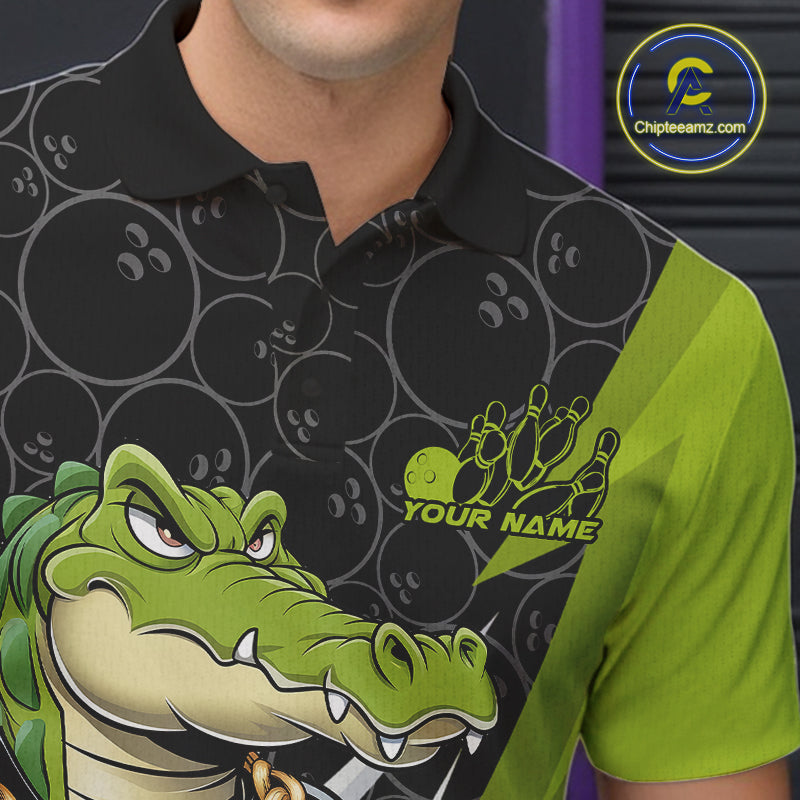 Custom Funny Alligator Bowling Men Polo Shirt, Alligator Bowling Team Jerseys IPHW9919