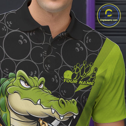 Custom Funny Alligator Bowling Men Polo Shirt, Alligator Bowling Team Jerseys IPHW9919