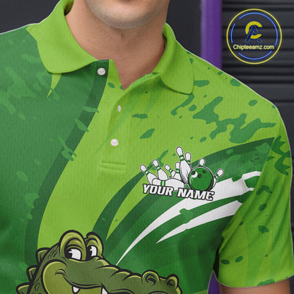 Custom Funny Alligator Bowling Tournament Team Jerseys, Alligator Bowling Men Polo Shirt IPHW9925