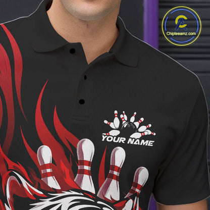 Custom Black And Red Tiger Men Bowling Jerseys, Tiger Bowling Team League Shirt IPHW10160